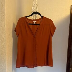 Joie Rust Short Sleeve V-Neck Button-Front Blouse